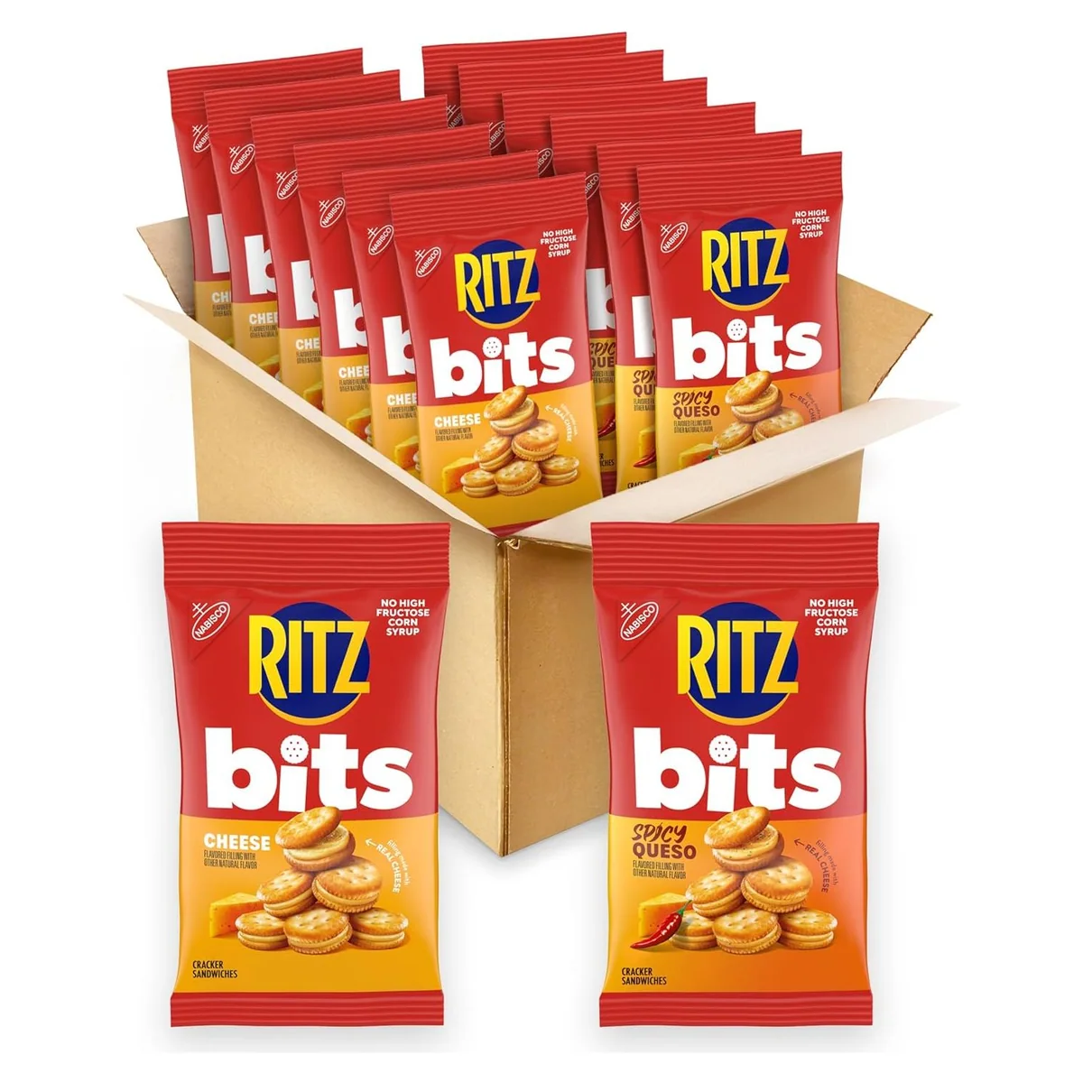 Nabisco RITZ Bits Cheese & Spicy Queso Cheese Sandwich Crackers Variety Pack, 12 snack packs, photo 1 of 5