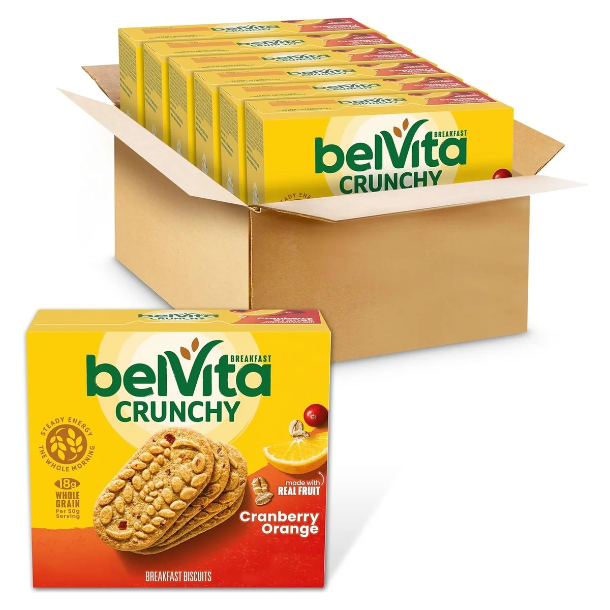 Nabisco belVita Breakfast Bars Biscuits, Cranberry Orange, 30 packs, 4 biscuits each, photo 1 of 6