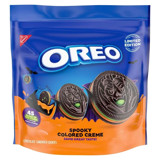 Nabisco OREO Green and Orange Creme Chocolate Sandwich Halloween Cookies, 45 snack packs, 1 cookie each