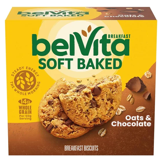 Nabisco belVita Soft Baked Breakfast Bars, Oats & Chocolate, 5 packs, 1 biscuit each