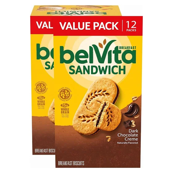 Nabisco belVita Breakfast Bar Biscuit Sandwiches, Dark Chocolate Creme, 24 packs, 2 biscuits each